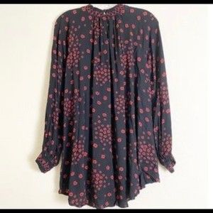 Free People "Flowers in Her Hair" Long Sleeve Tunic Black with Red Flowers XS